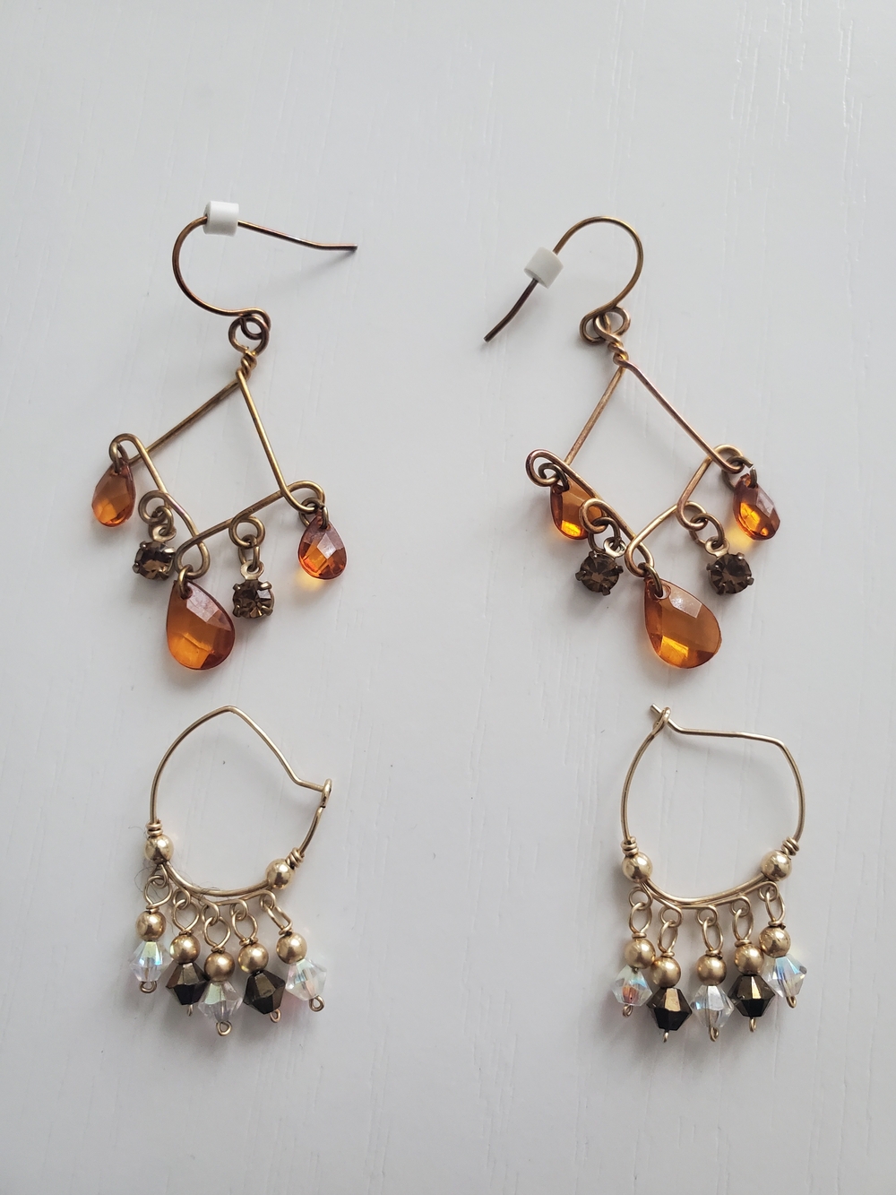 Amber Teardrop & Beaded Dangle Earrings Set